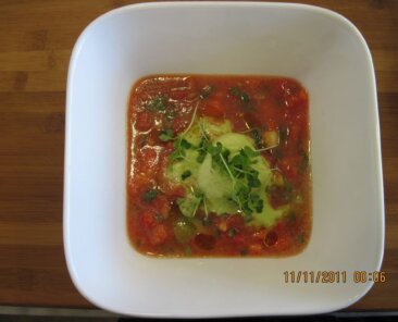 Tomato/Tomatillo gazpacho with a basil sorbet